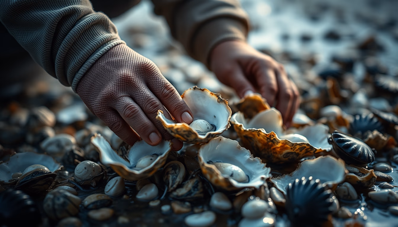 pearl oyster harvest in editorial style