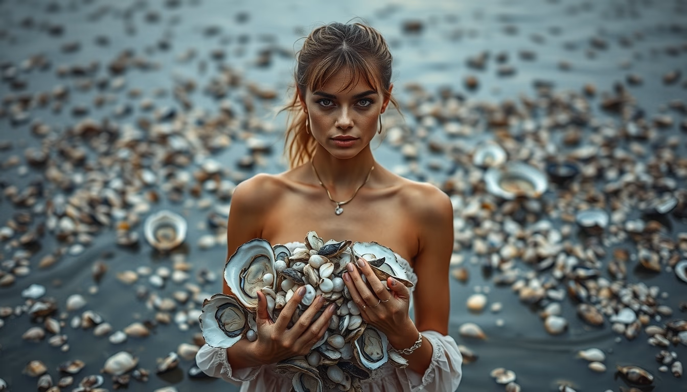 pearl oyster harvest in editorial style