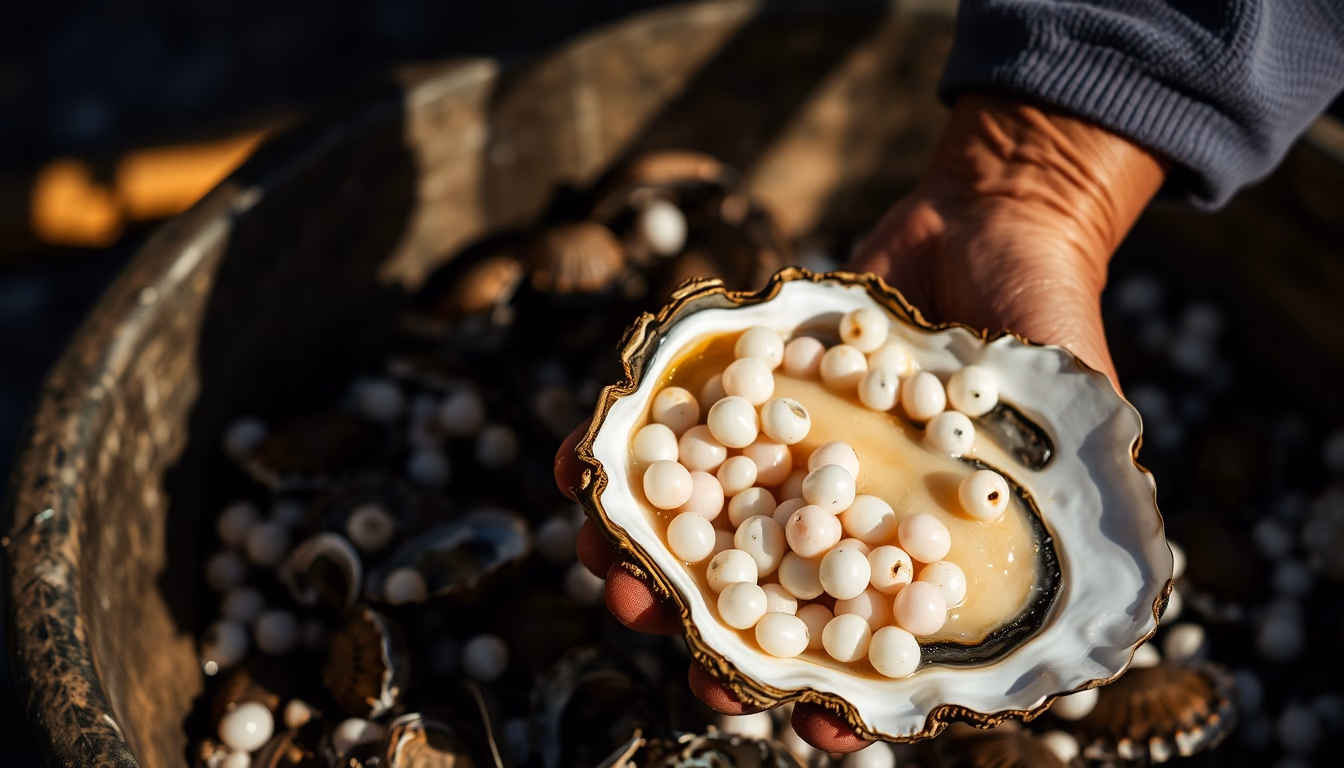 pearl oyster harvest in editorial style