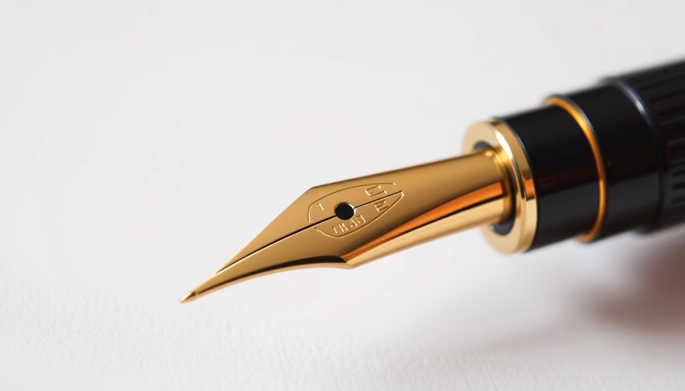 pen nib gold inscribed in editorial style