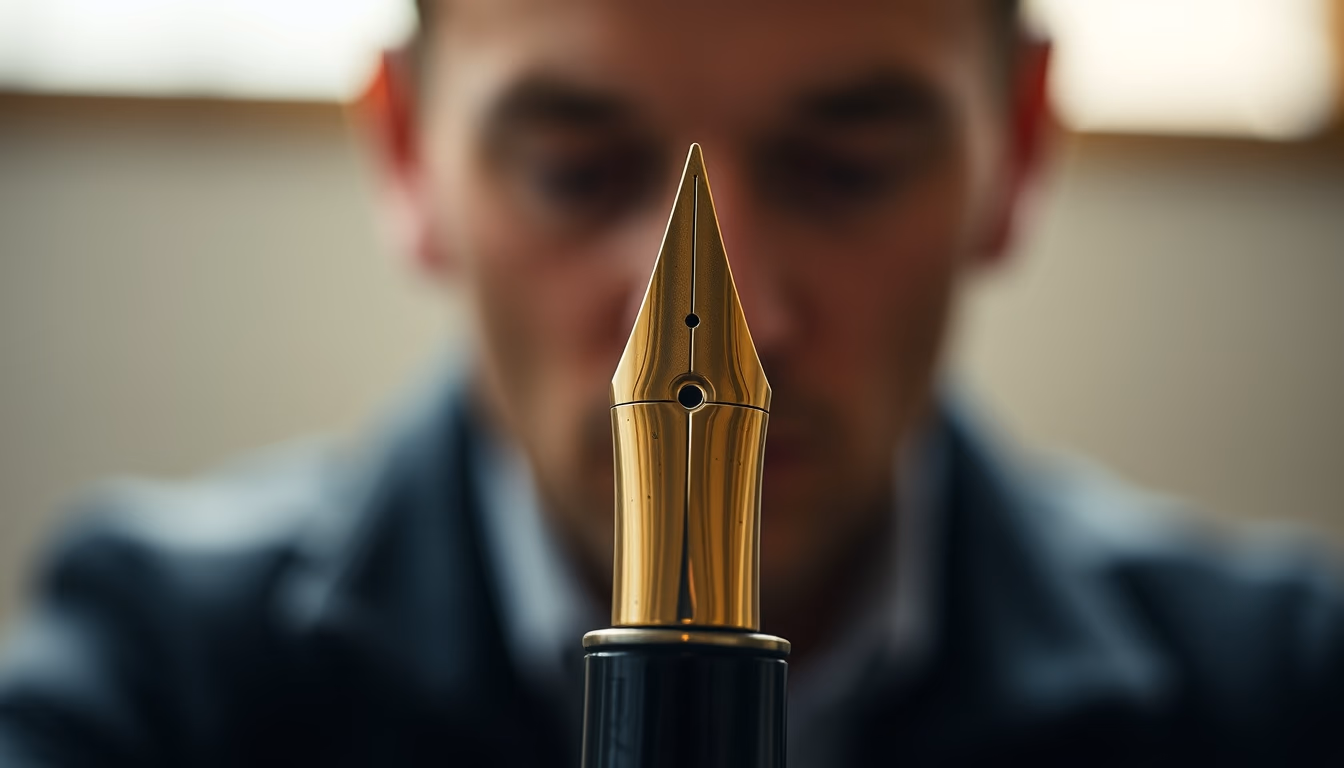 pen nib gold inscribed in editorial style