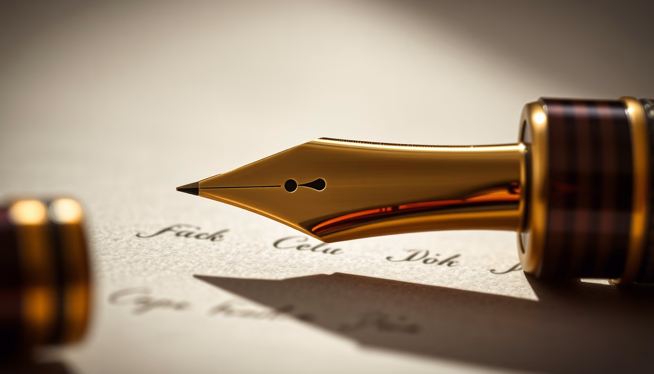pen nib gold inscribed in editorial style
