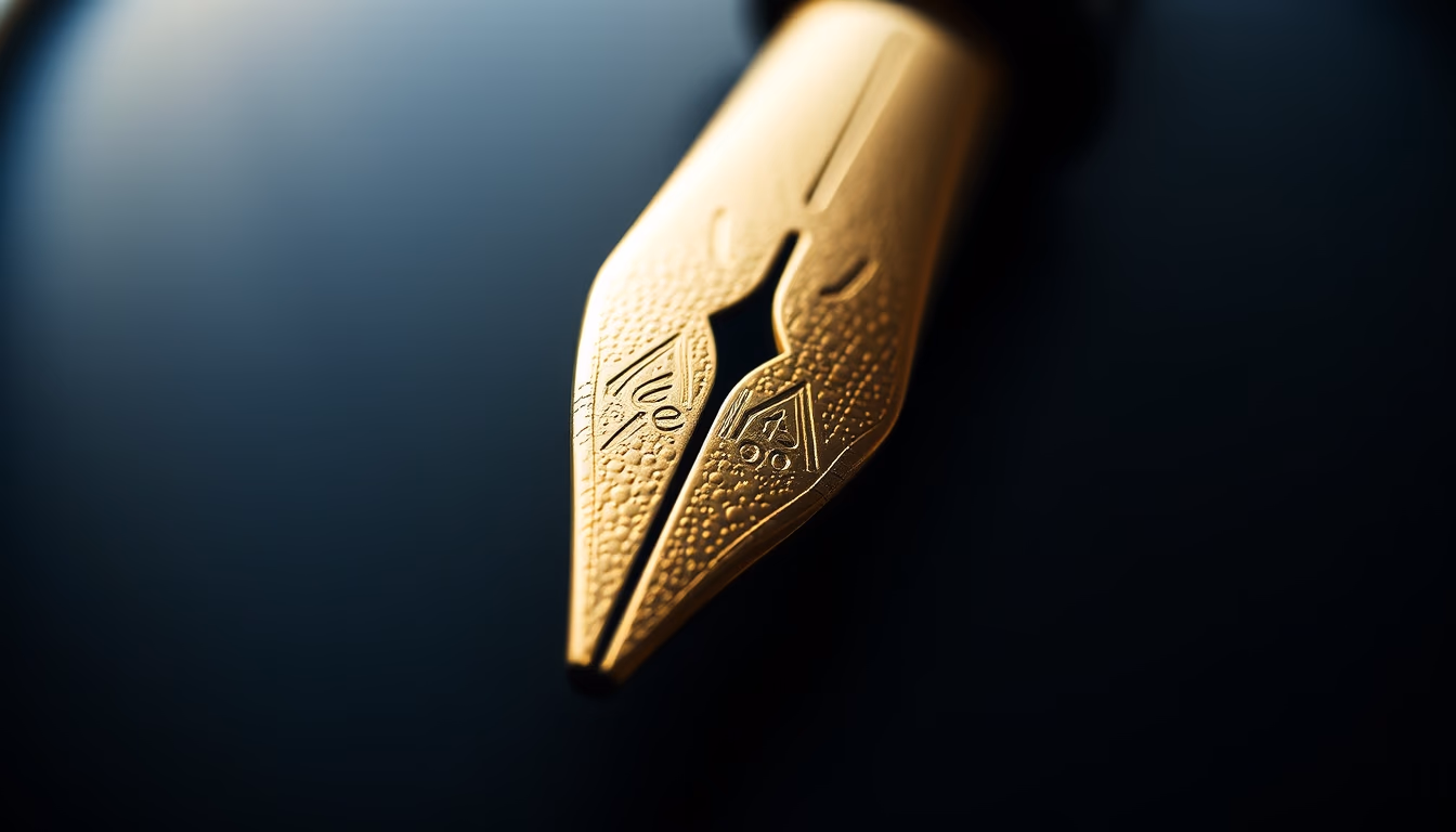 pen nib gold inscribed in editorial style