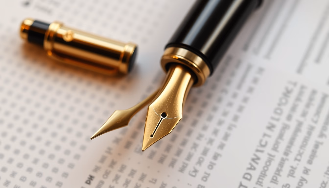 pen nib gold inscribed in editorial style