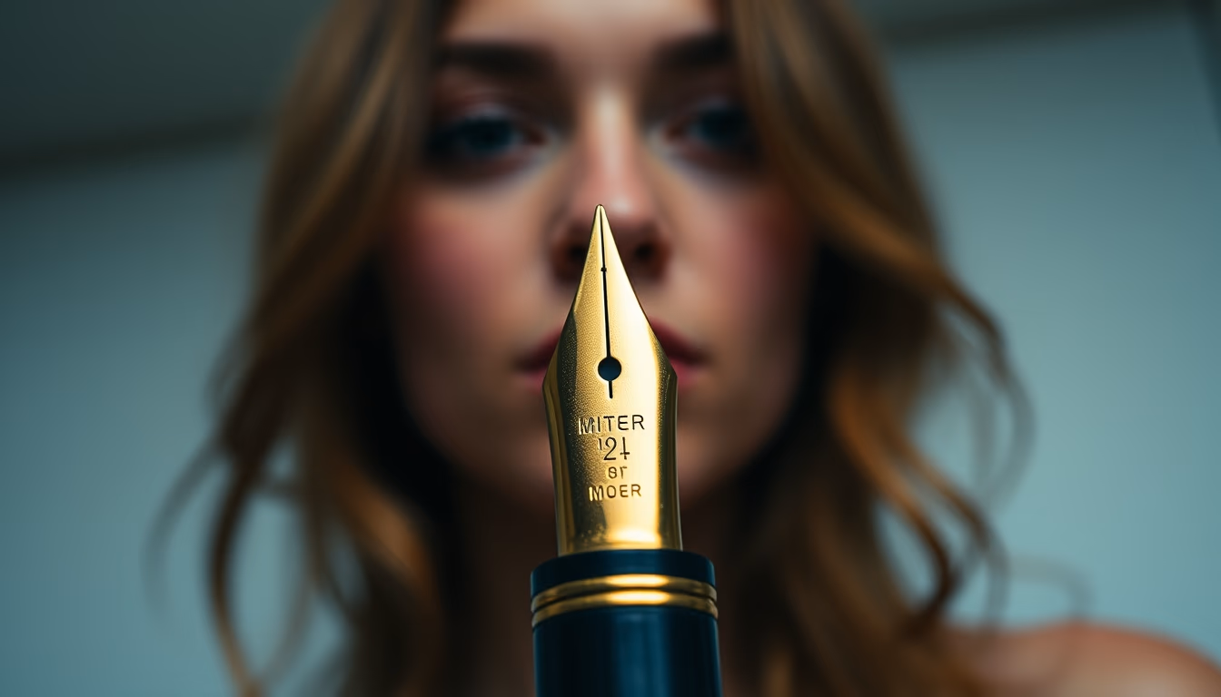 pen nib gold inscribed in editorial style