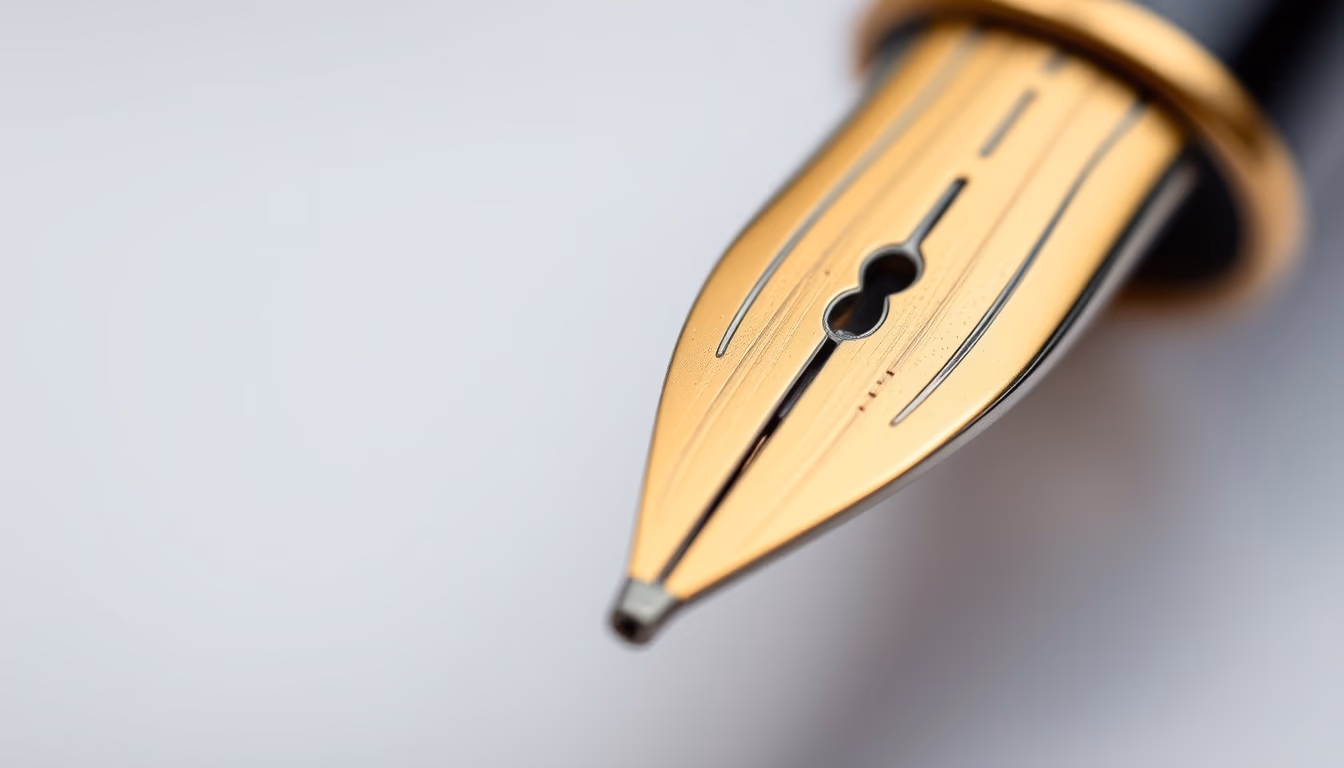 pen nib gold inscribed in editorial style