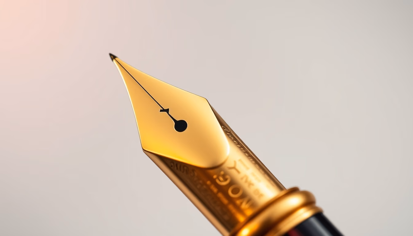 pen nib gold inscribed in editorial style