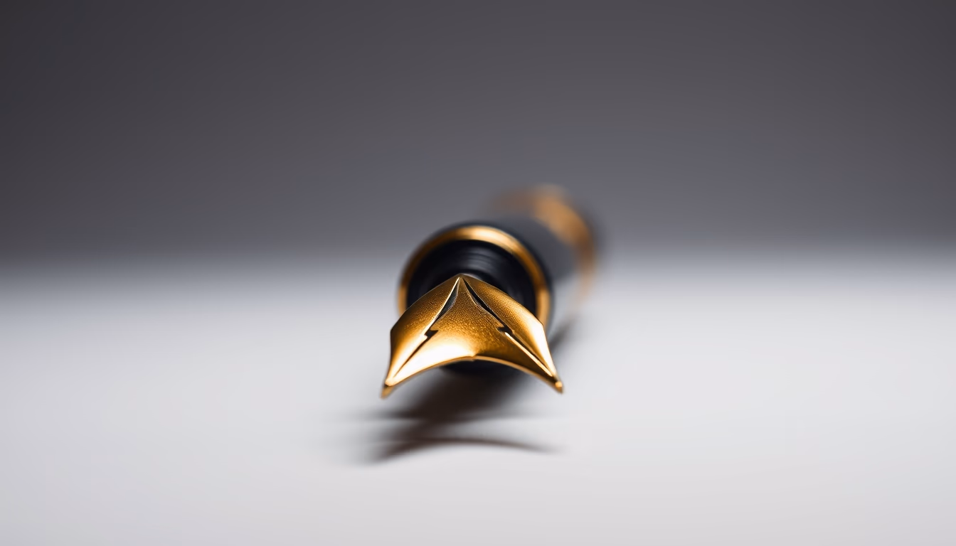pen nib gold inscribed in editorial style