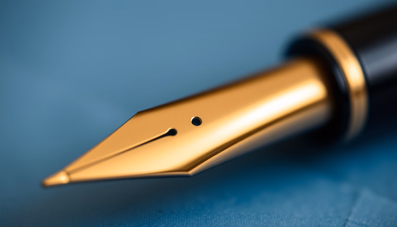 pen nib gold inscribed in editorial style