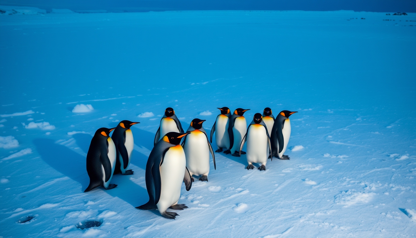 penguins on ice antarctica in editorial style