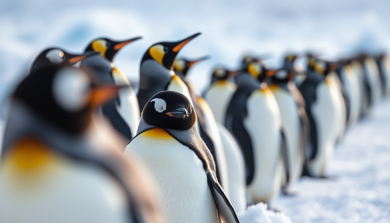 penguins on ice antarctica in editorial style
