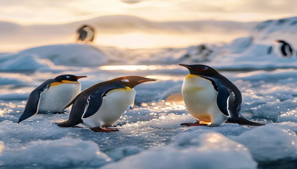 Penguins on ice antarctica em estilo editorial