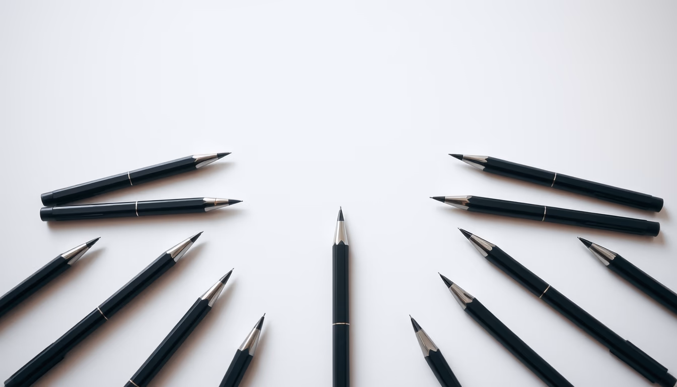 pens organized minimalist in editorial style