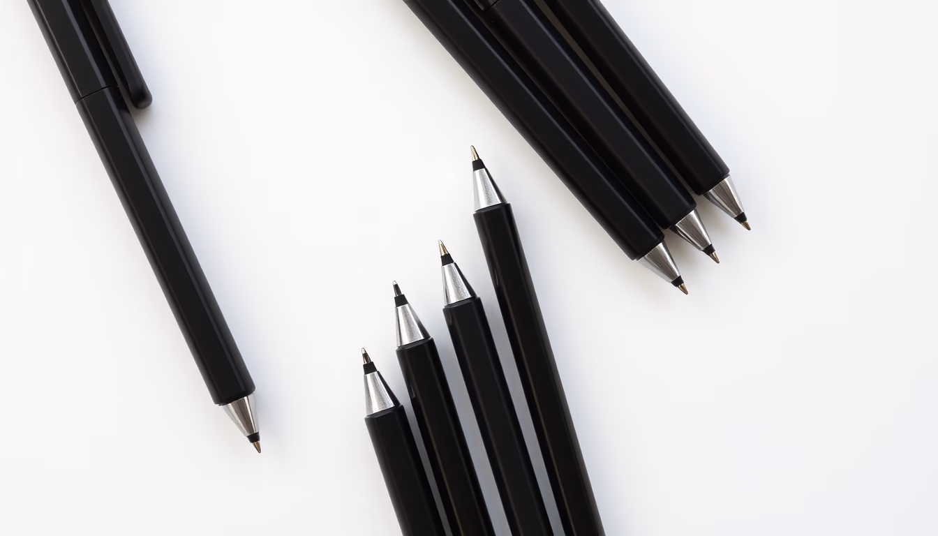 pens organized minimalist in editorial style