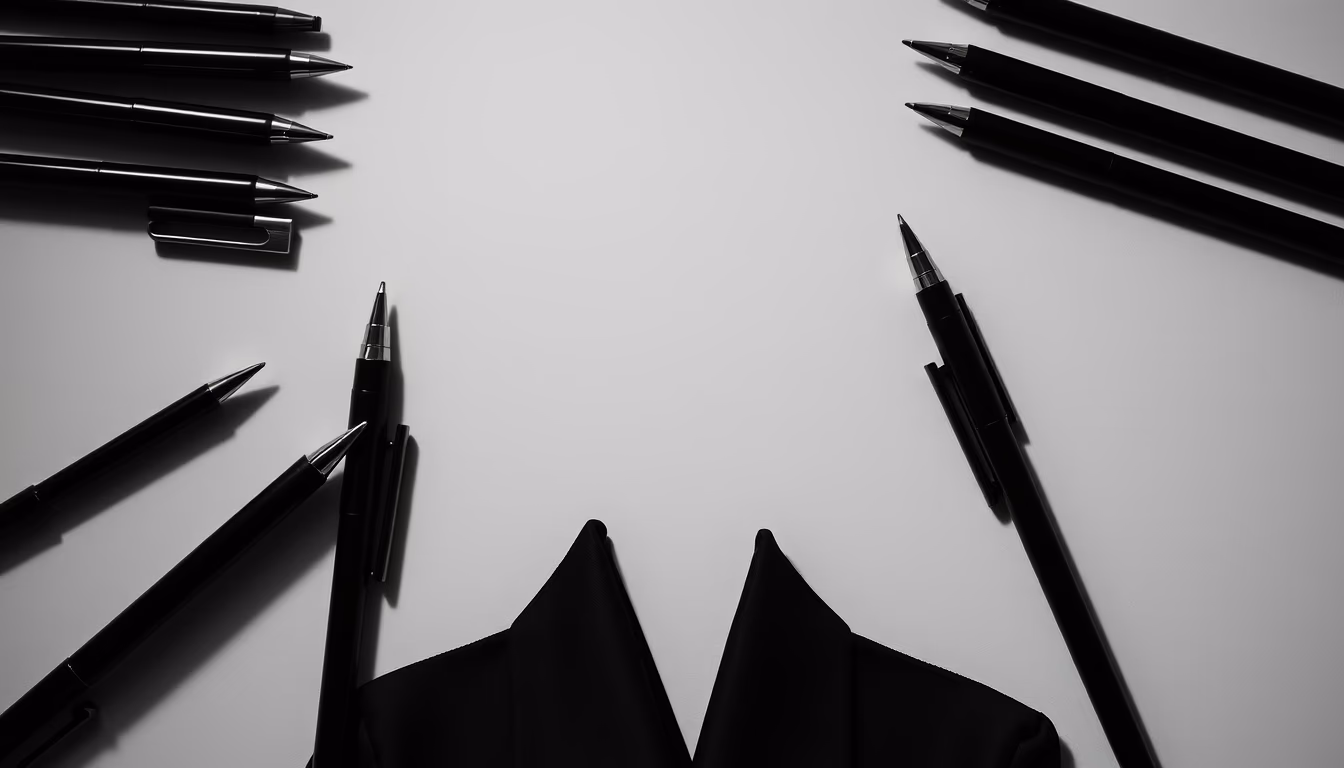 pens organized minimalist in editorial style