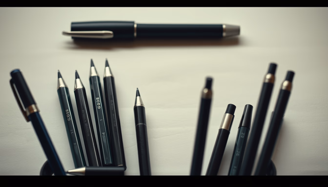 pens organized minimalist in editorial style