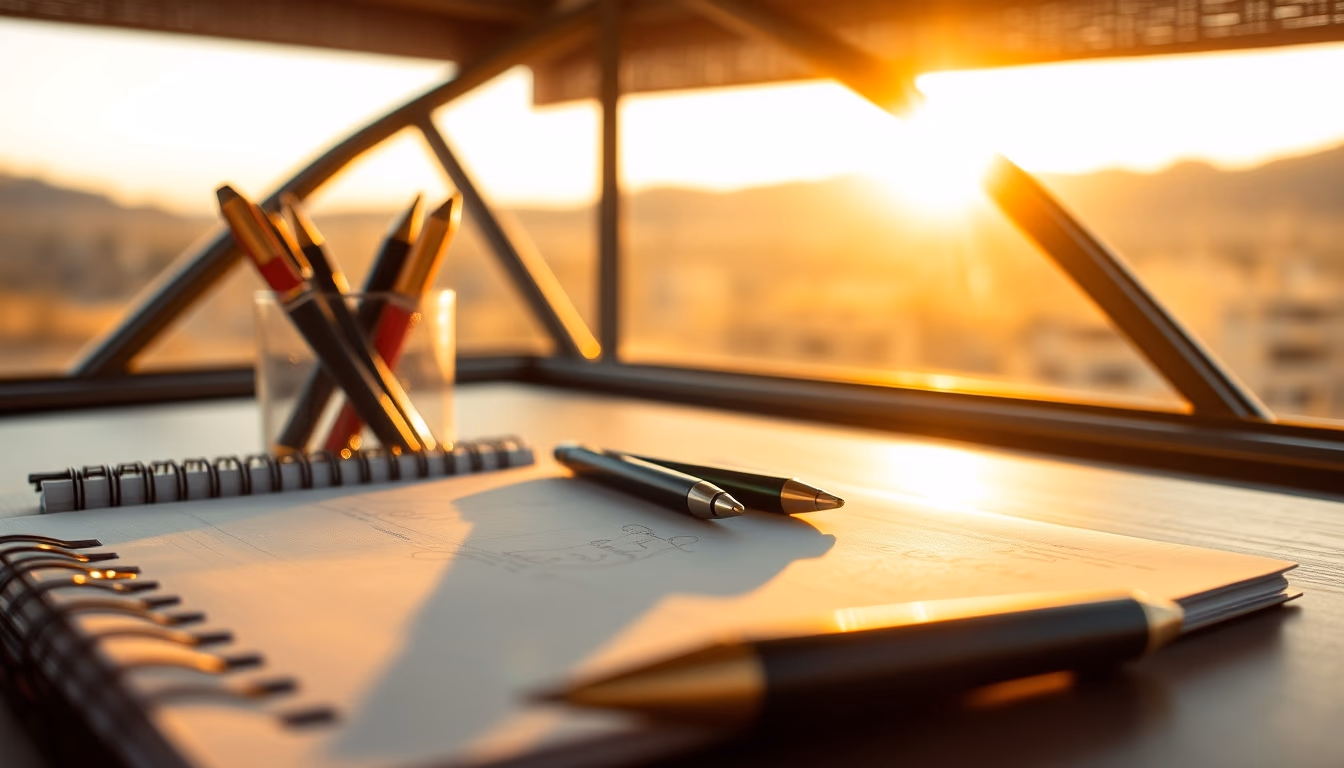 pens organized minimalist in editorial style