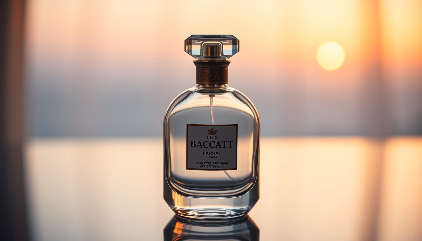 perfume bottle baccarat in editorial style