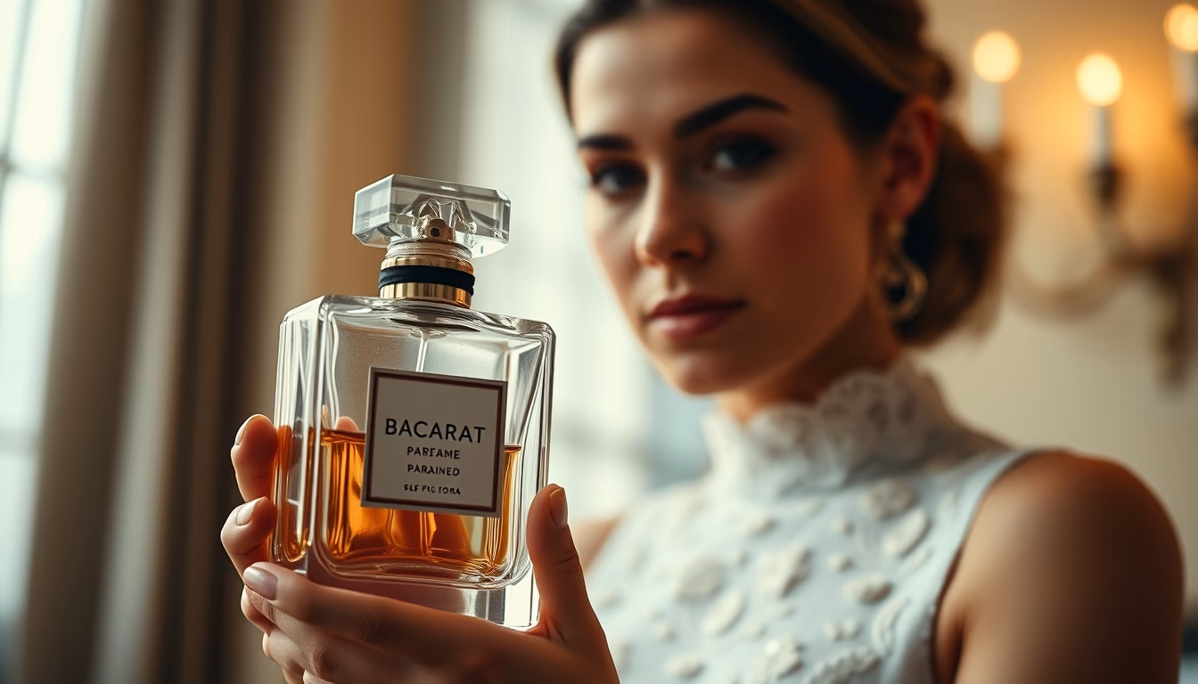 perfume bottle baccarat in editorial style