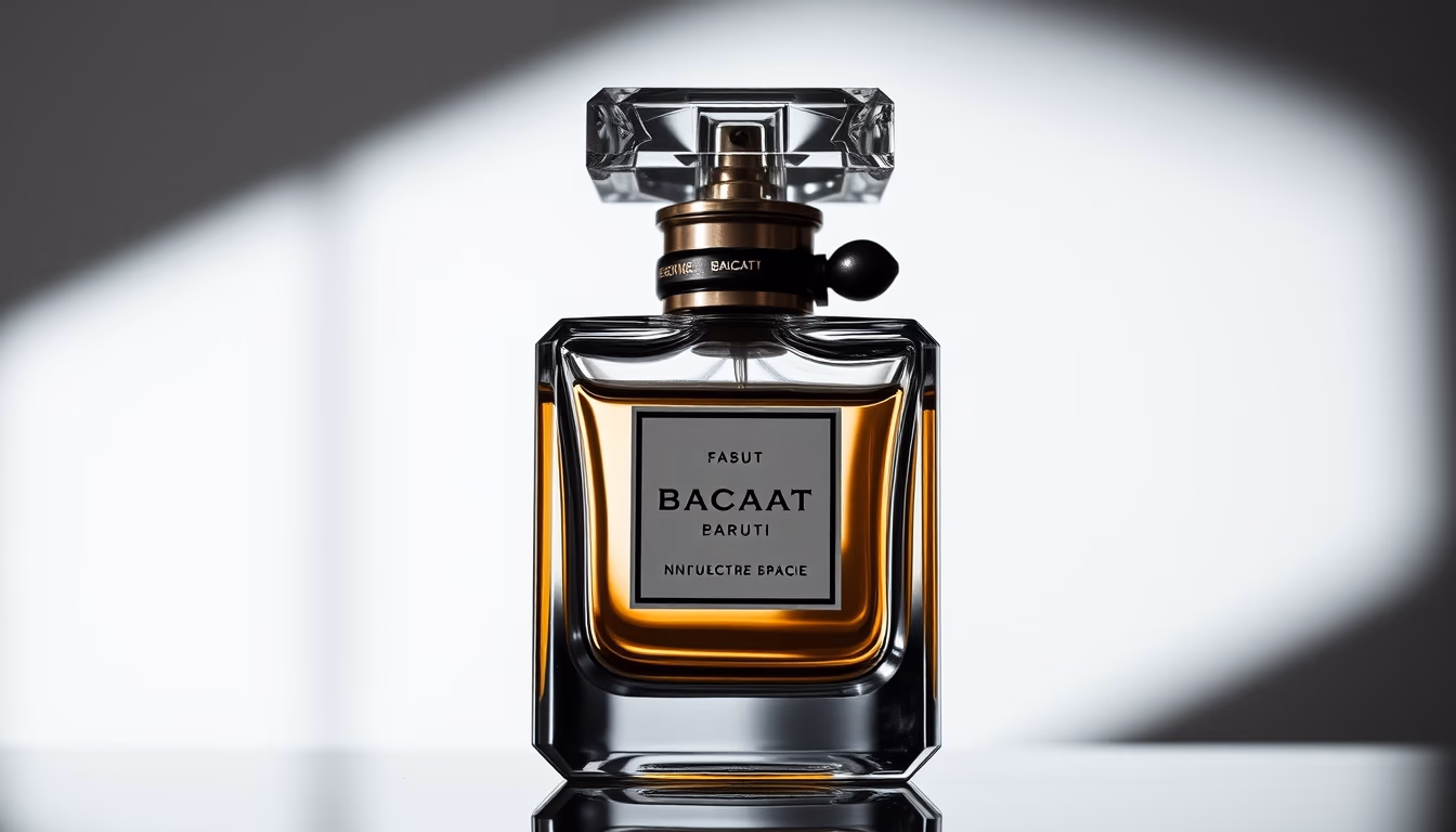 perfume bottle baccarat in editorial style