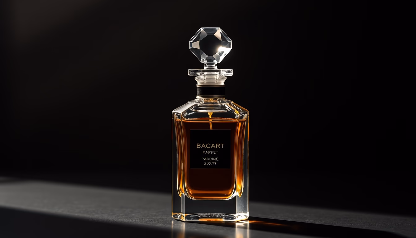 perfume bottle baccarat in editorial style