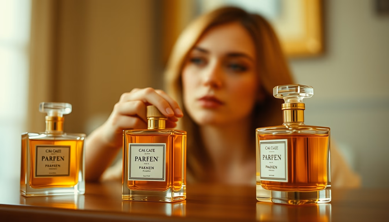 perfume bottles golden in editorial style