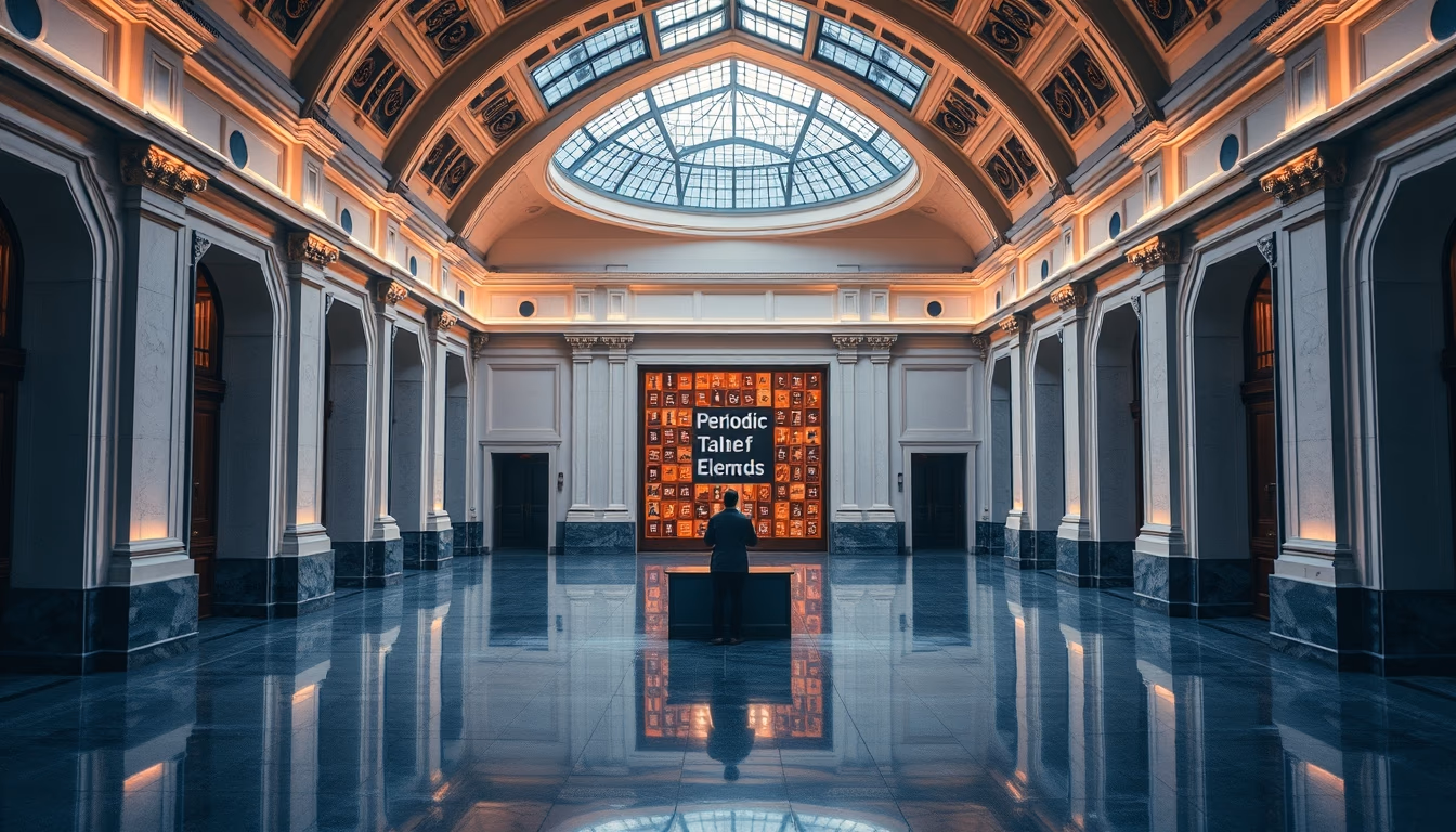periodic table elements glow in editorial style