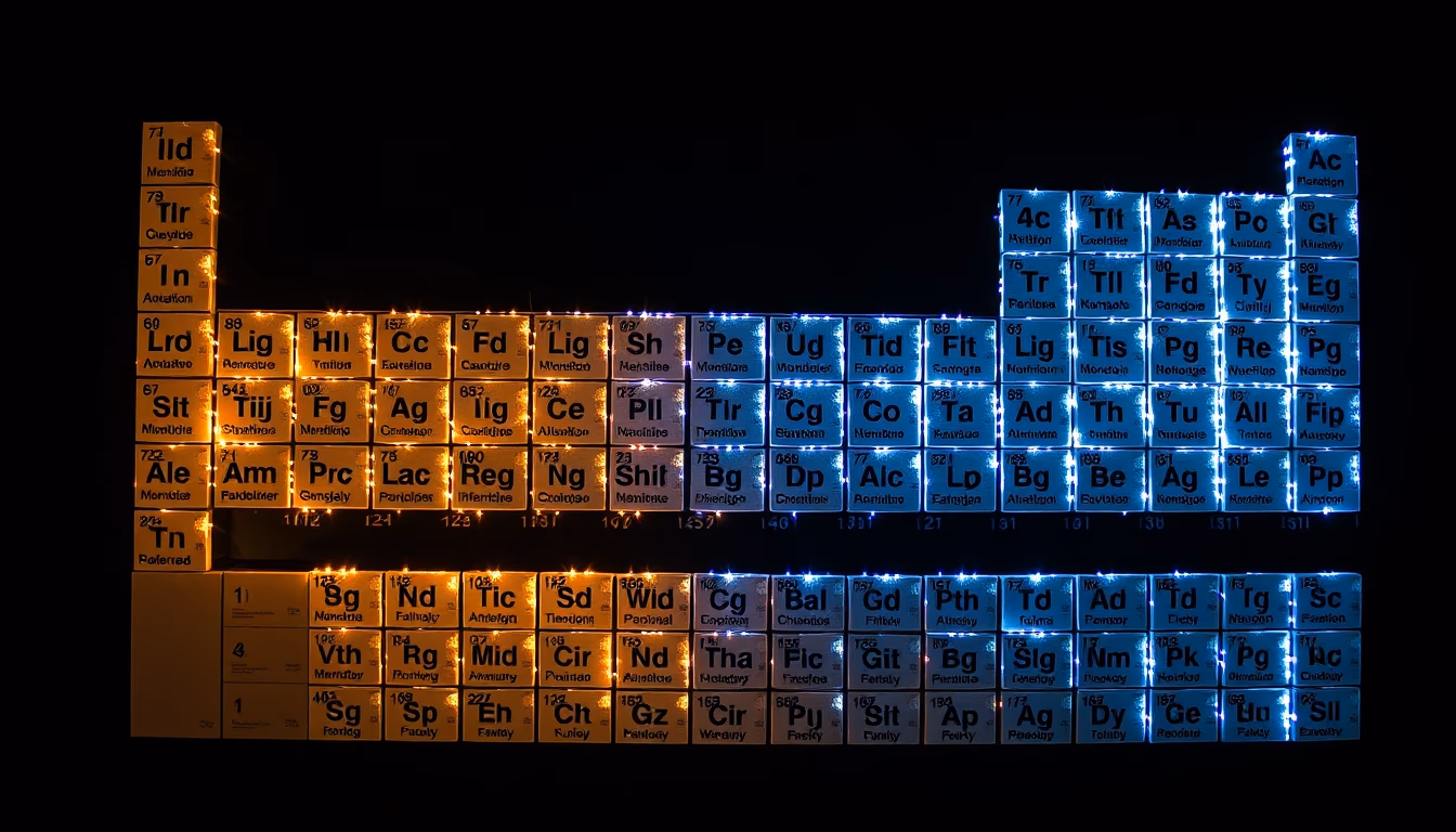 periodic table elements glow in editorial style
