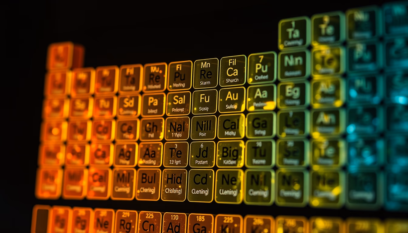 periodic table elements glow in editorial style