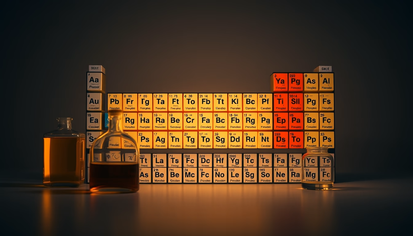periodic table elements glow in editorial style