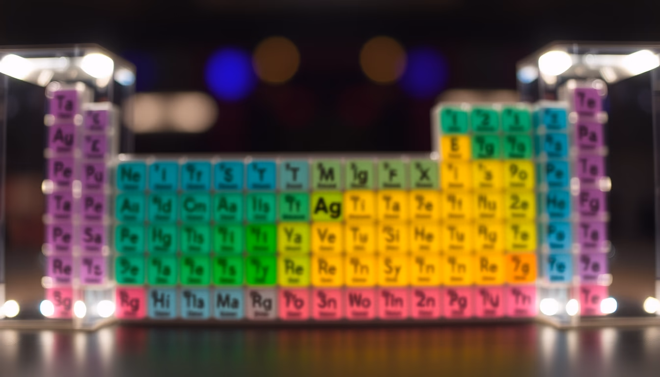 periodic table elements glow in editorial style