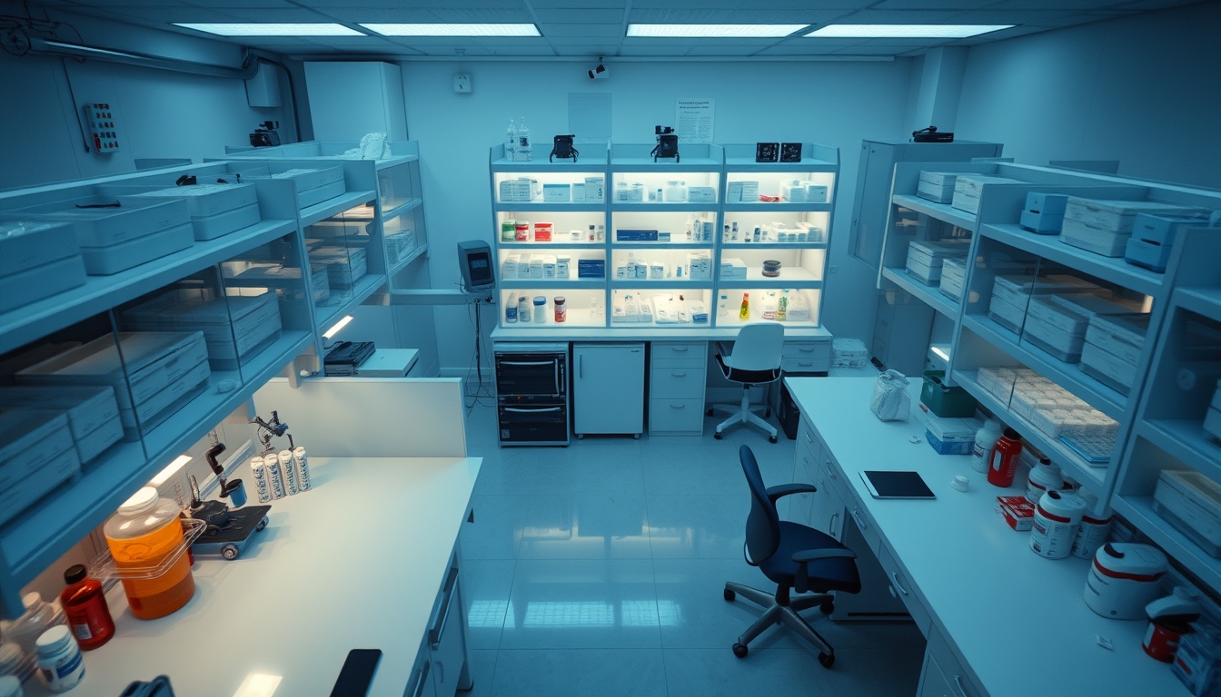 pharmaceutical research lab in editorial style