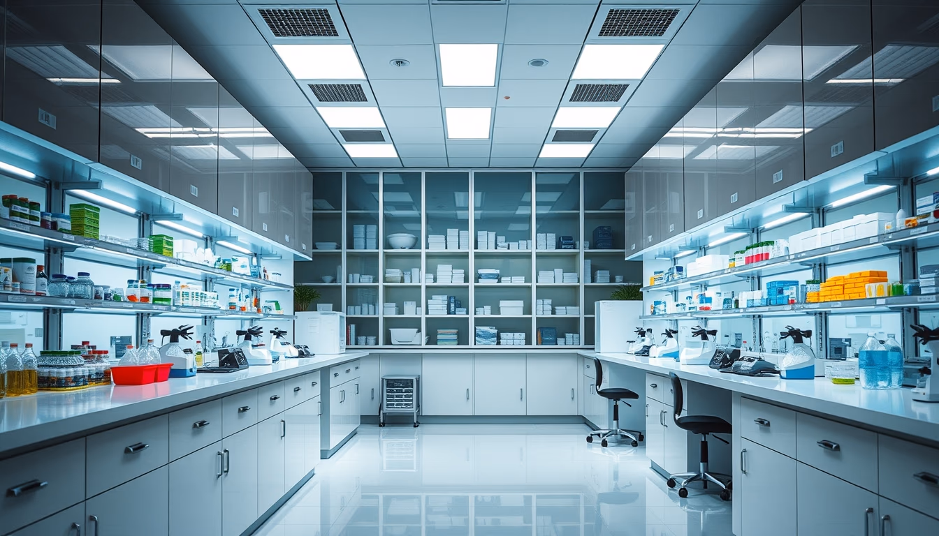 pharmaceutical research lab in editorial style