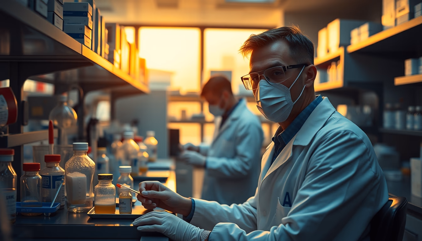 pharmaceutical research lab in editorial style