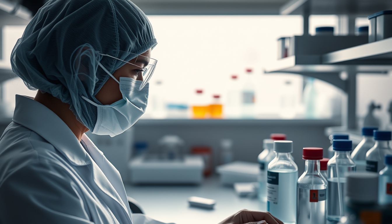 pharmaceutical research lab in editorial style