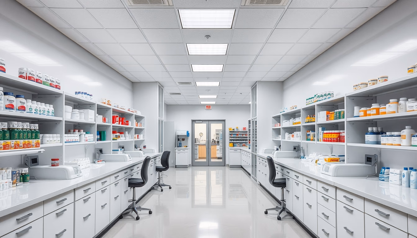 pharmacy compounding lab in editorial style