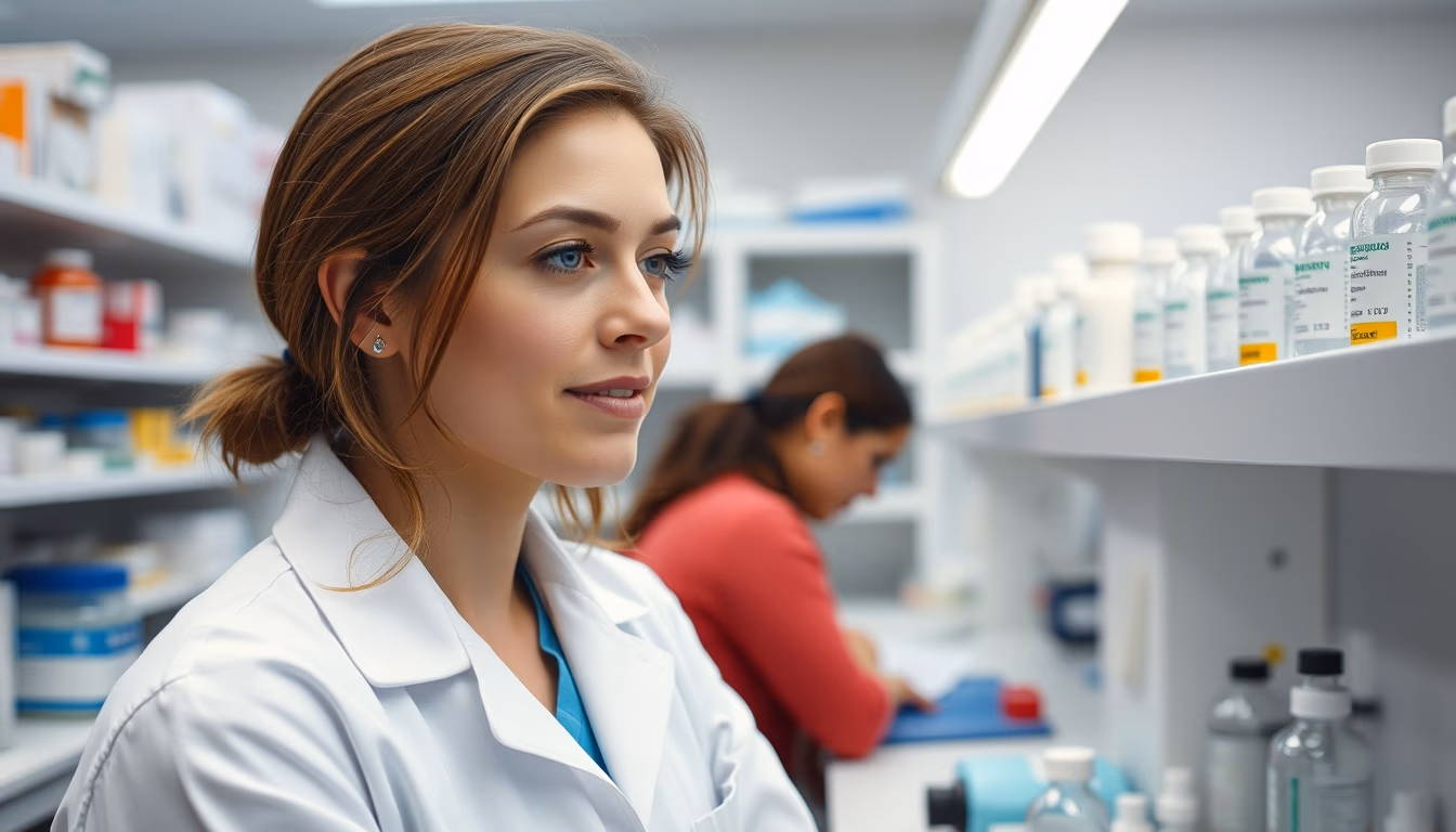 pharmacy compounding lab in editorial style