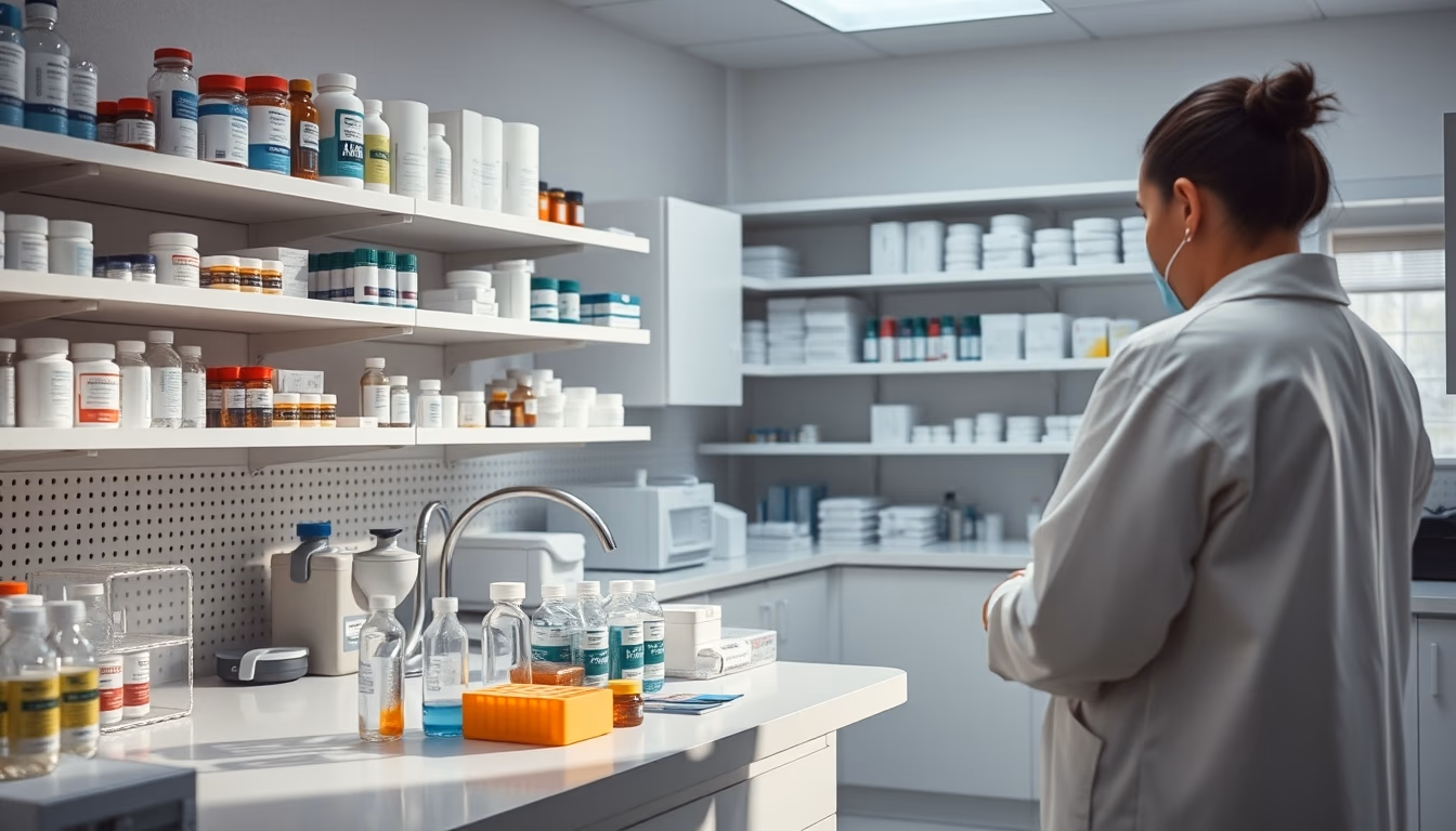 pharmacy compounding lab in editorial style