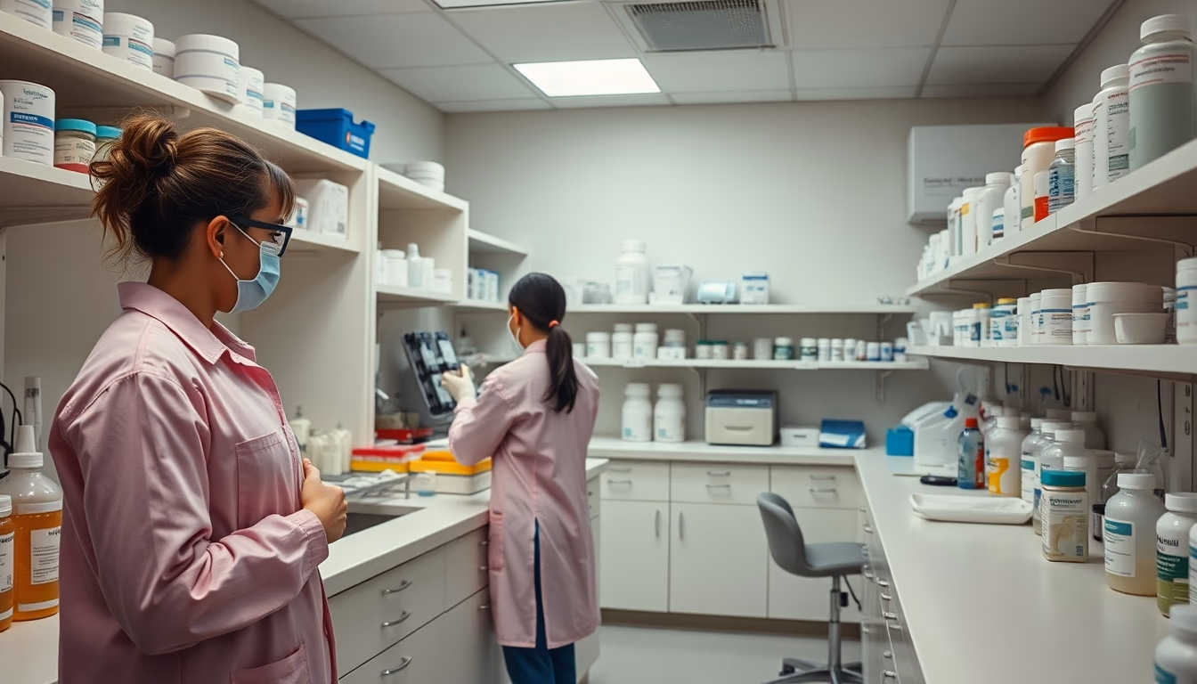 pharmacy compounding lab in editorial style