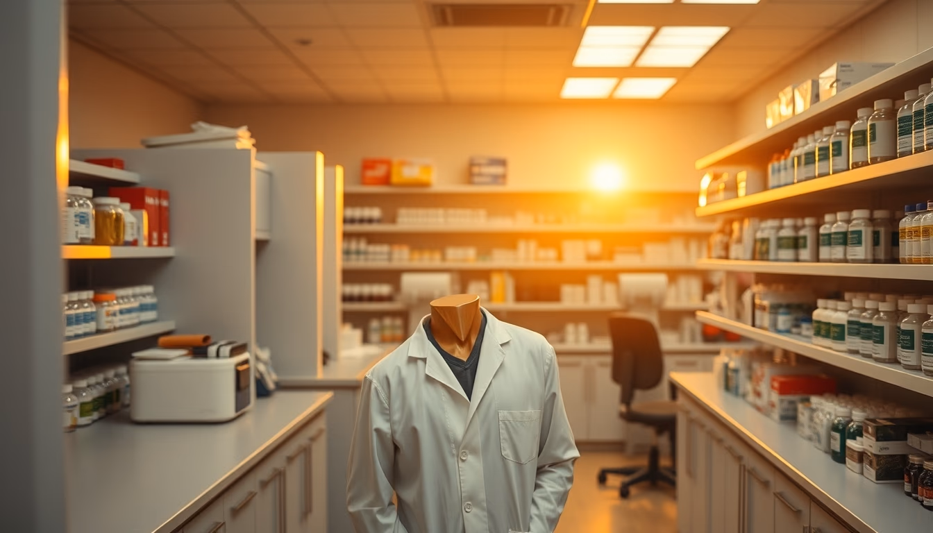 pharmacy compounding lab in editorial style