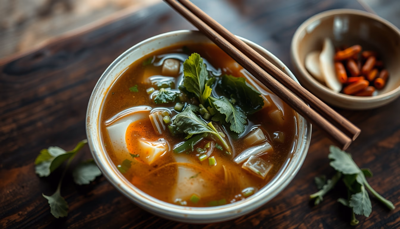 pho vietnamese broth in editorial style