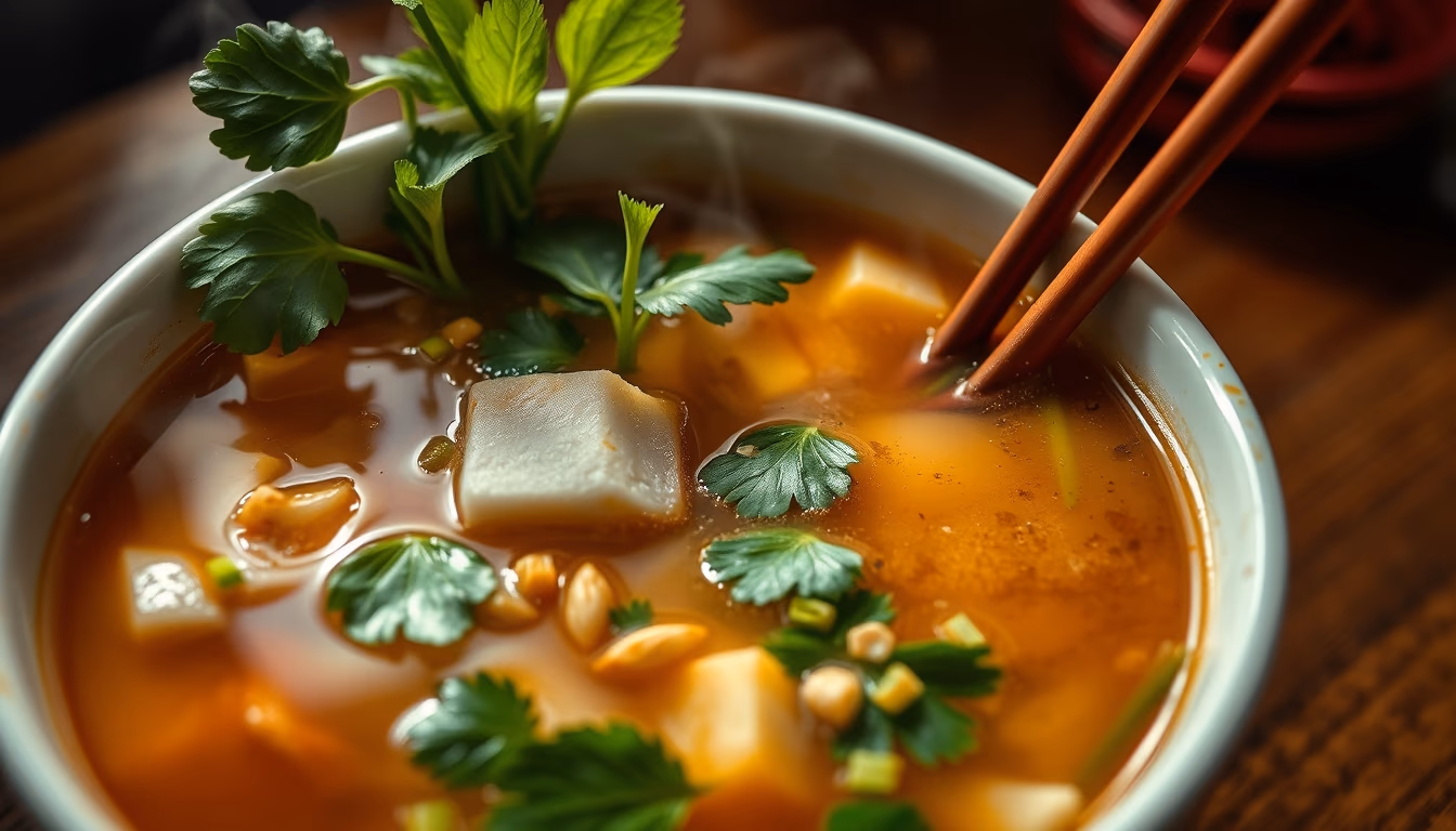 pho vietnamese broth in editorial style