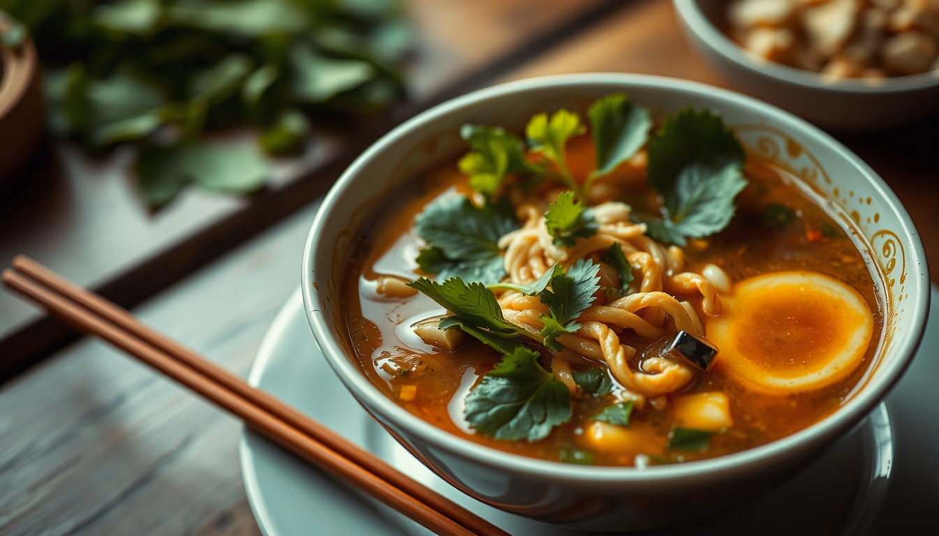 pho vietnamese broth in editorial style