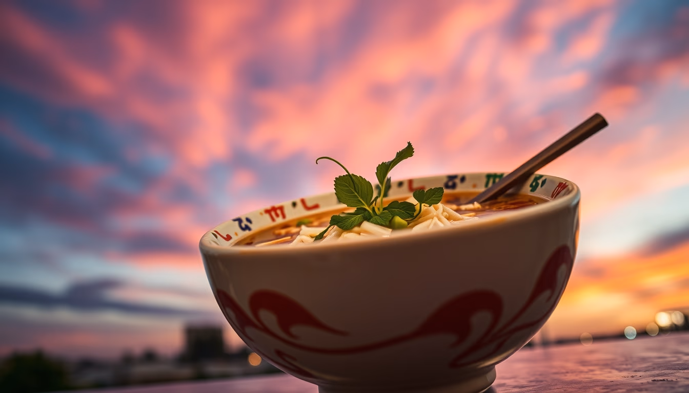 pho vietnamese broth in editorial style