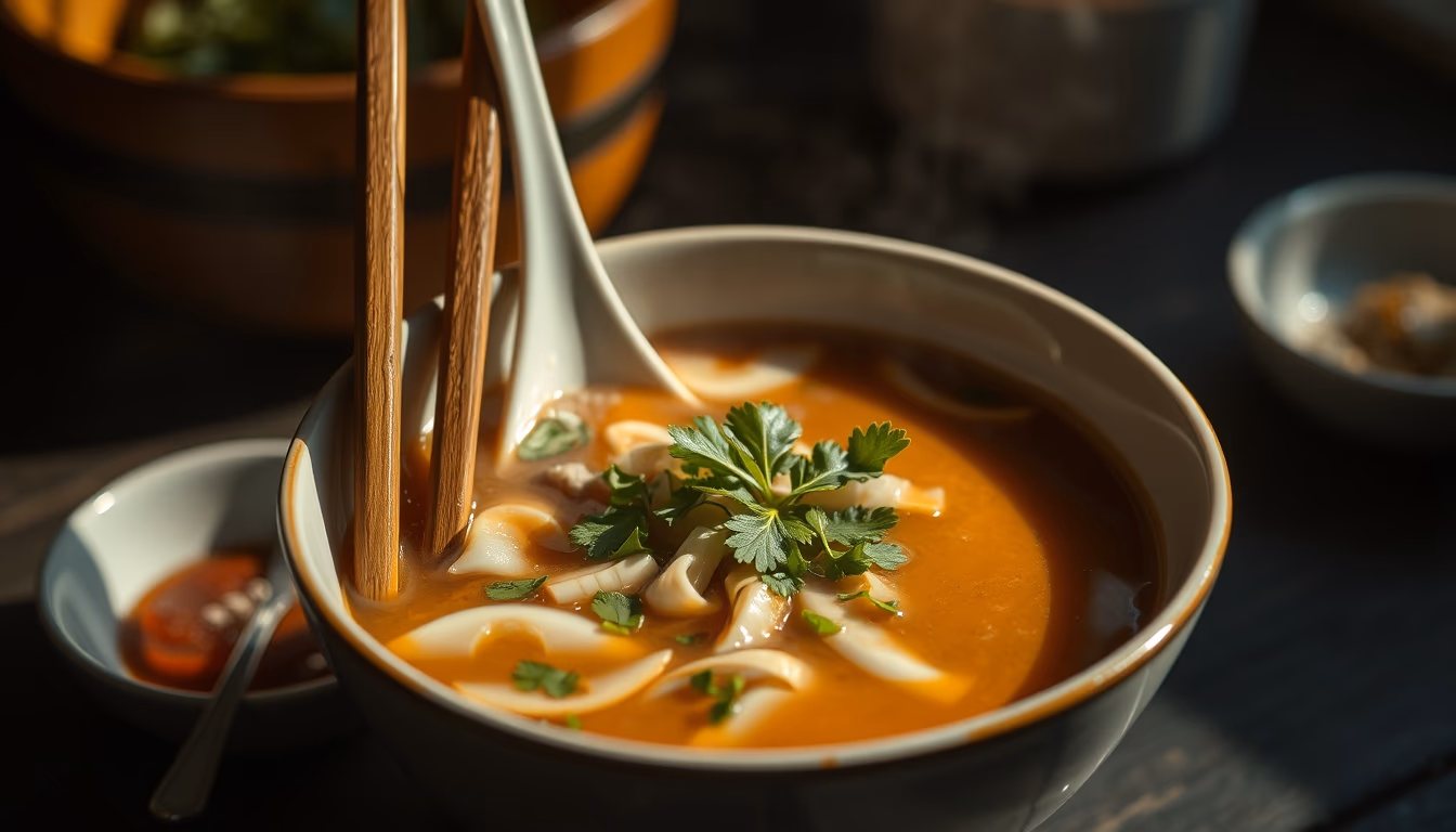 pho vietnamese broth in editorial style