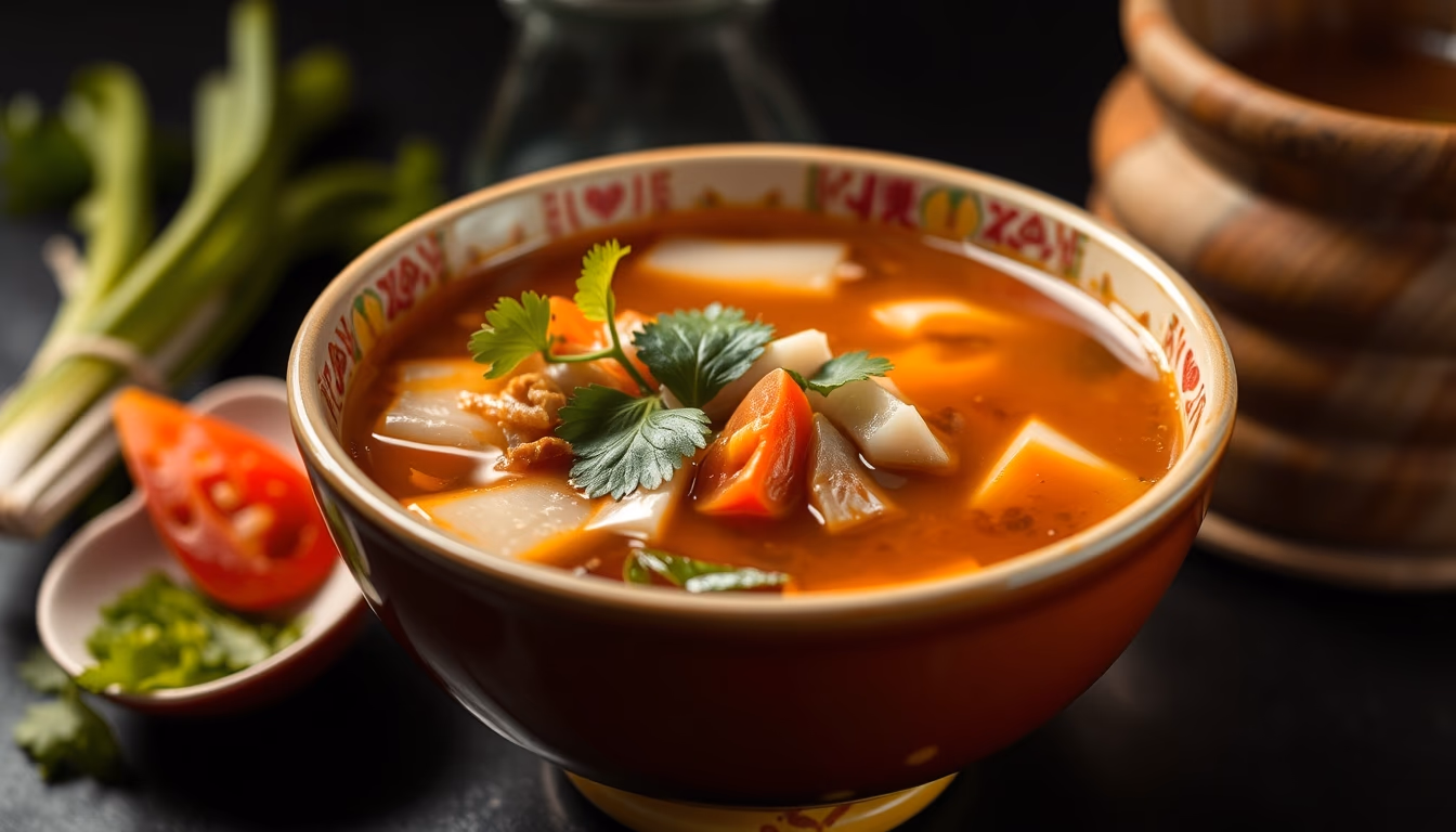 pho vietnamese broth in editorial style