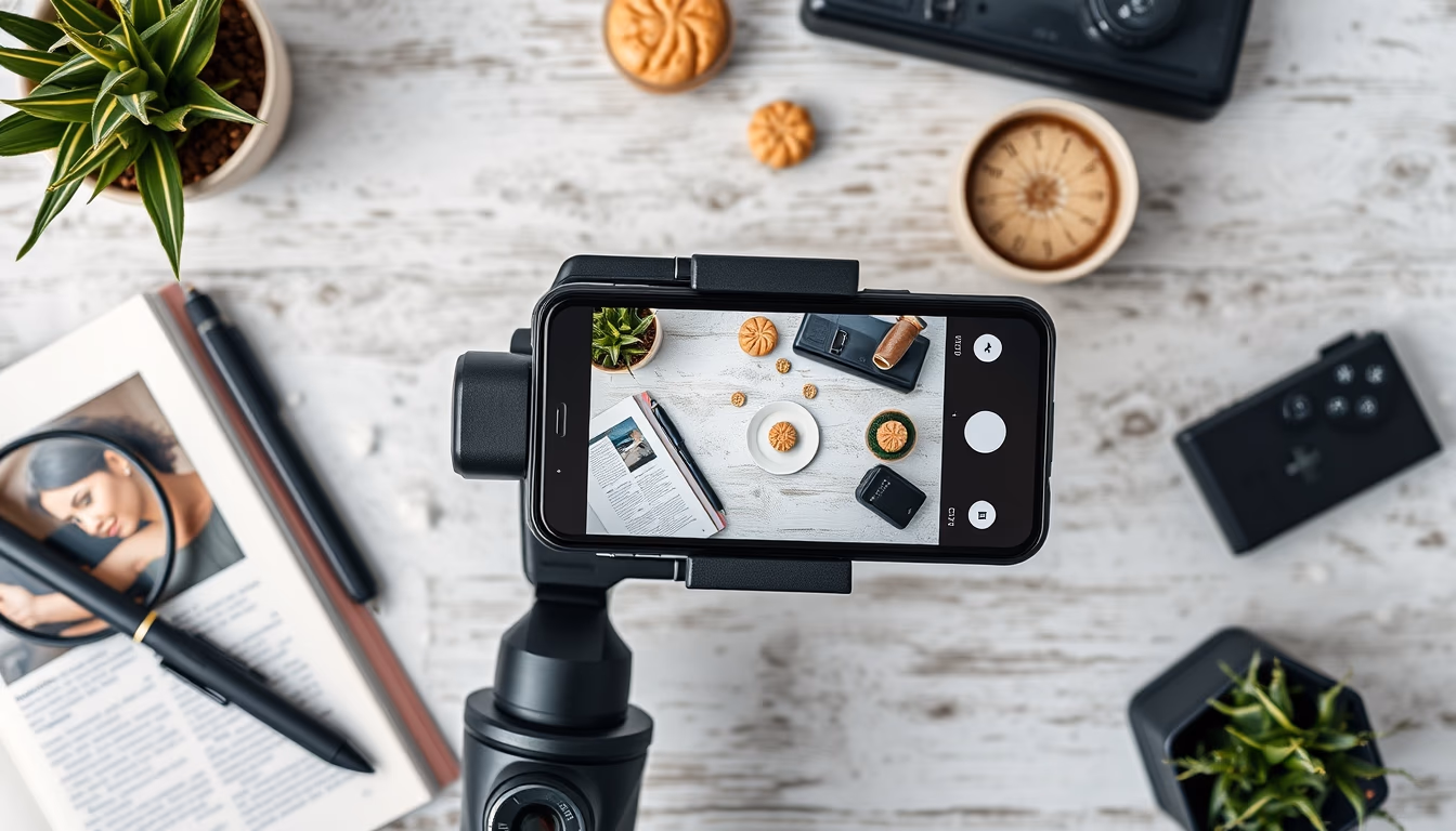 phone gimbal stabilizer in editorial style
