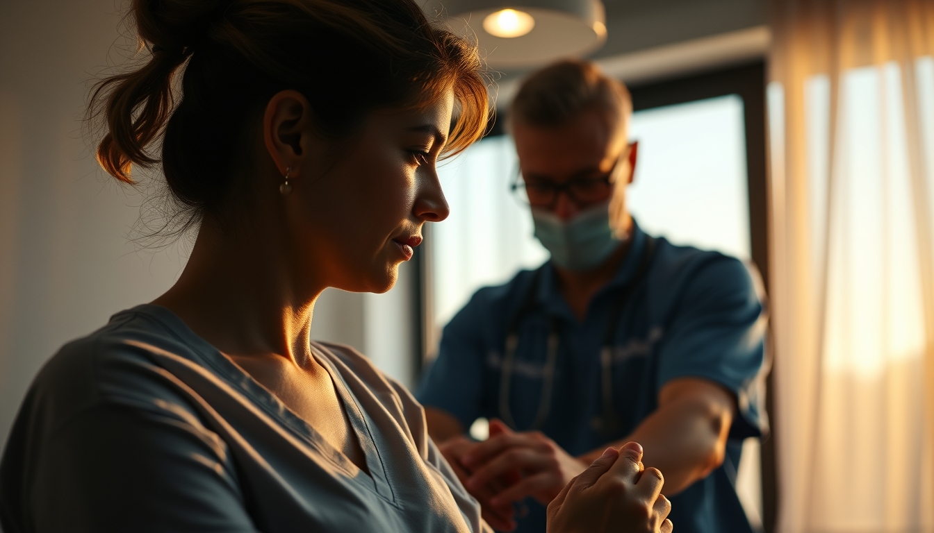 Physical therapist helping patient with rehabilitation exercises em estilo editorial