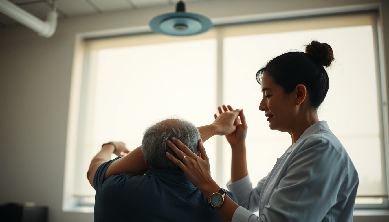 Physical therapist helping patient with rehabilitation exercises em estilo editorial