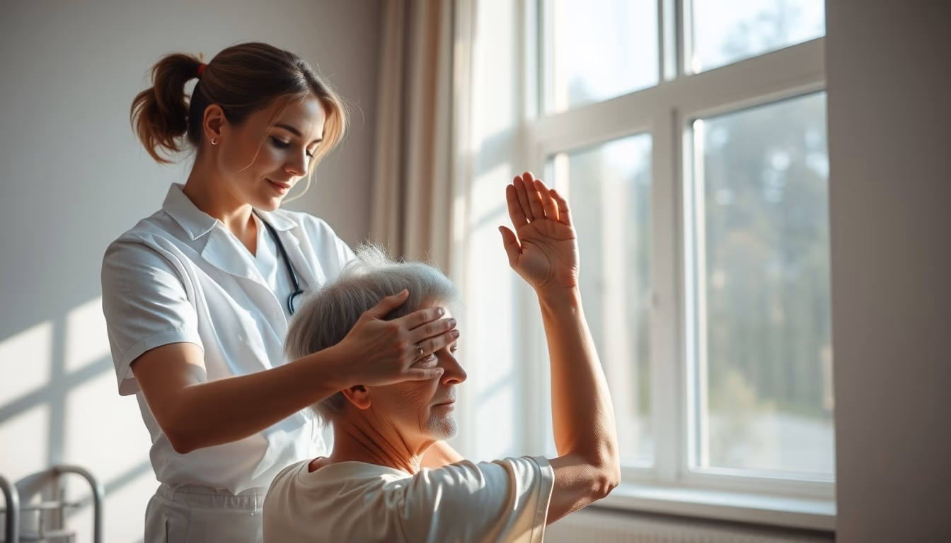 physical therapist helping patient with rehabilitation exercises em estilo editorial